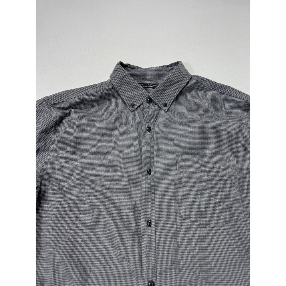 Banana Republic Luxe Flannel Slim Fit Men's Large Grey Houndstooth Shirt Outdoor